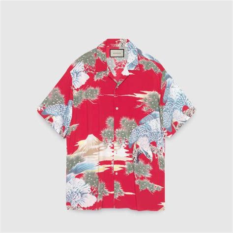 gucci eagle print viscose short sleeve shirt|gucci shirts for men.